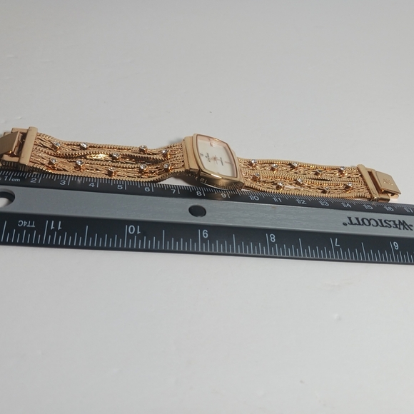 Anne Klein Womens Mother of Pearl Diamond Accented Dial Gold Tone Chain Watch - Picture 8 of 8